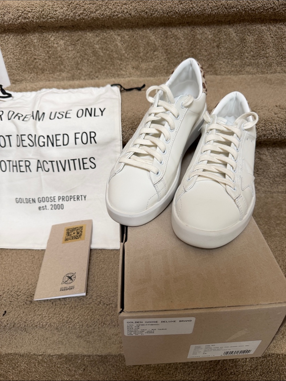 Golden Goose White Leather Sneakers - leather upper with star leopard horsy heel